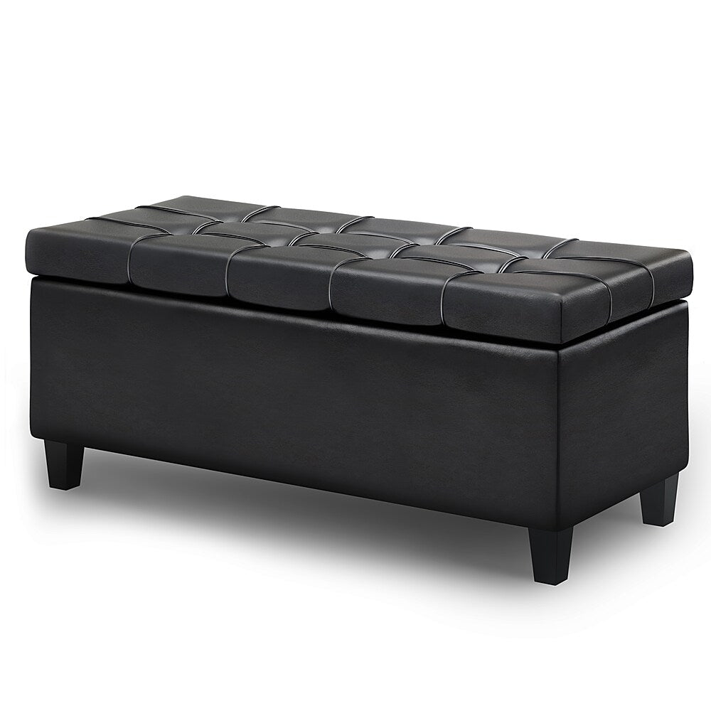 Simpli Home - Harrison 44 inch Wide Transitional Rectangle Lift Top Rectangular Storage Ottoman in Faux Leather - Midnight Black_1