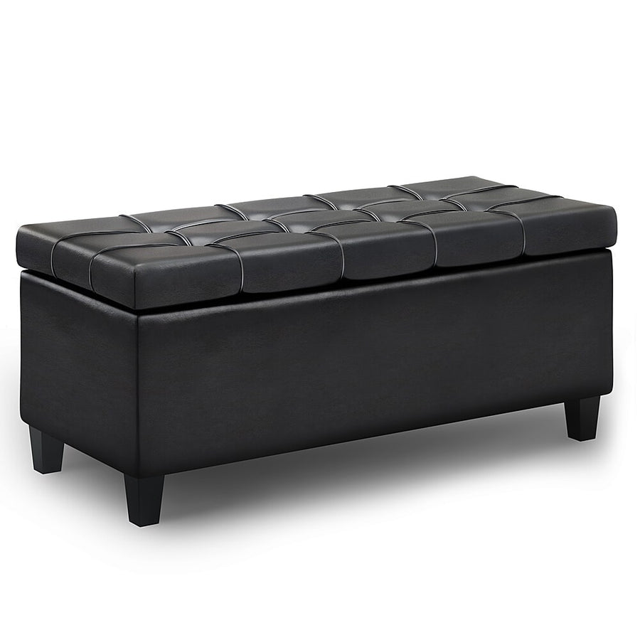 Simpli Home - Harrison 44 inch Wide Transitional Rectangle Lift Top Rectangular Storage Ottoman in Faux Leather - Midnight Black_0