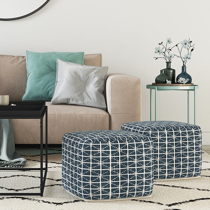 Simpli Home - Noreen Square Pouf - Dark Blue and White_4