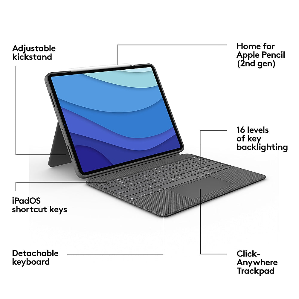 Logitech - Combo Touch Keyboard Folio for Apple iPad Pro 12.9" (5th Gen) with Detachable Backlit Keyboard - Oxford Gray_10