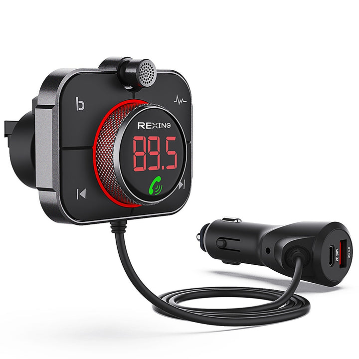 Rexing - FMT2 Bluetooth FM Transmitter Hands-Free Car Kit with QC3.0 and Smart 2.4A Dual USB Ports - Black_0