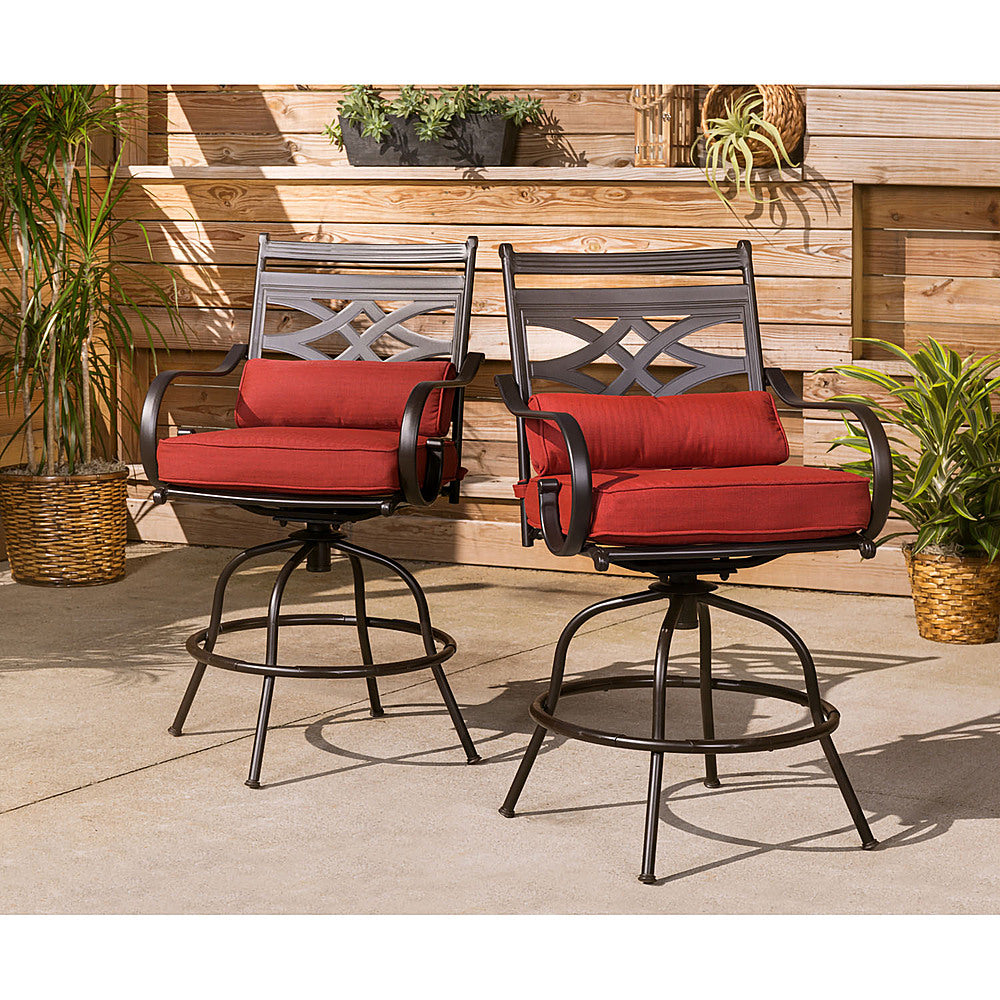 Hanover - Montclair 3-Piece High-Dining Set with 2 Swivel Chairs and a 33-Inch Square Table - Chili Red/Brown_1