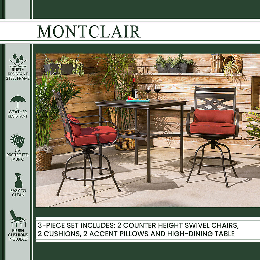 Hanover - Montclair 3-Piece High-Dining Set with 2 Swivel Chairs and a 33-Inch Square Table - Chili Red/Brown_5