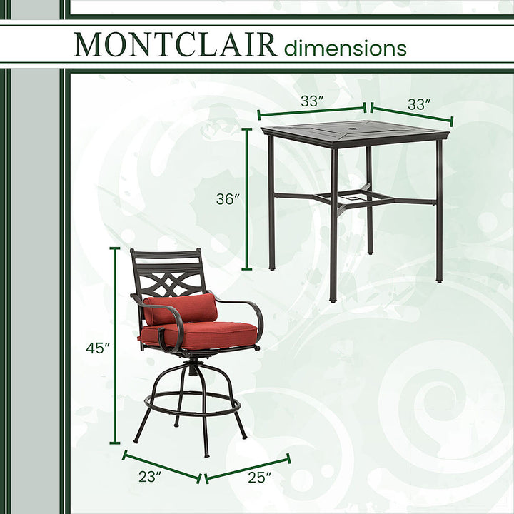 Hanover - Montclair 3-Piece High-Dining Set with 2 Swivel Chairs and a 33-Inch Square Table - Chili Red/Brown_4