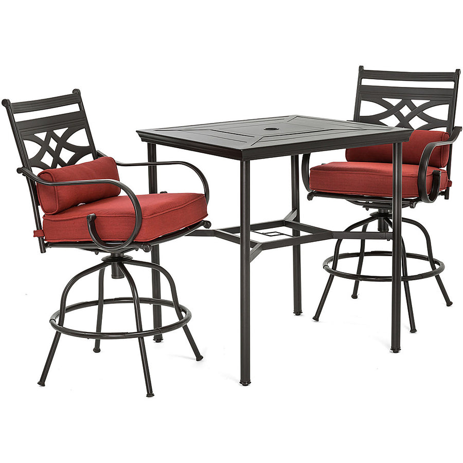 Hanover - Montclair 3-Piece High-Dining Set with 2 Swivel Chairs and a 33-Inch Square Table - Chili Red/Brown_0
