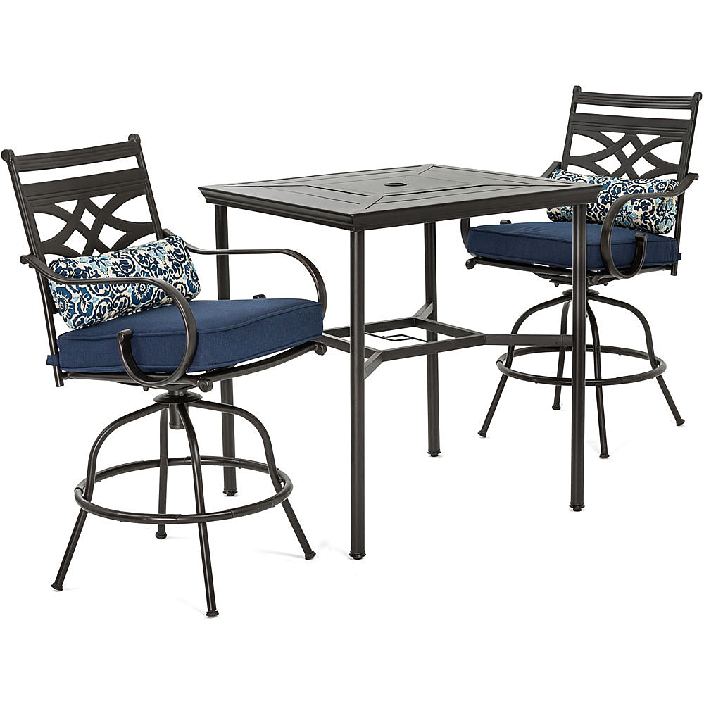 Hanover - Montclair 3-Piece High-Dining Set with 2 Swivel Chairs and a 33-Inch Square Table - Navy/Brown_1