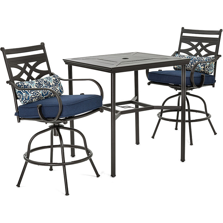 Hanover - Montclair 3-Piece High-Dining Set with 2 Swivel Chairs and a 33-Inch Square Table - Navy/Brown_0