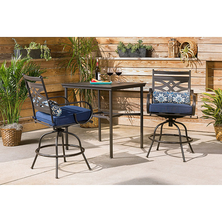 Hanover - Montclair 3-Piece High-Dining Set with 2 Swivel Chairs and a 33-Inch Square Table - Navy/Brown_15