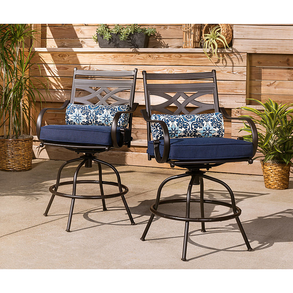 Hanover - Montclair 3-Piece High-Dining Set with 2 Swivel Chairs and a 33-Inch Square Table - Navy/Brown_13
