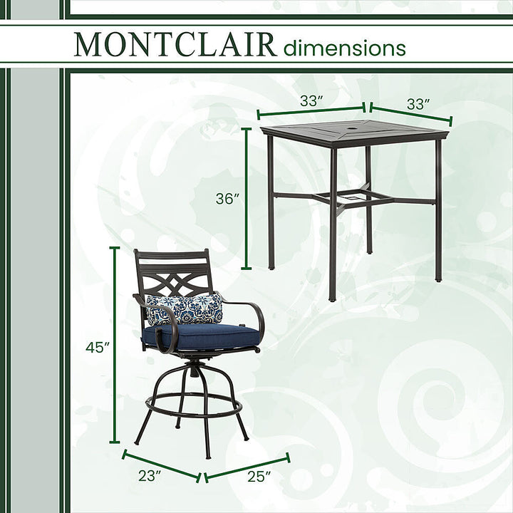 Hanover - Montclair 3-Piece High-Dining Set with 2 Swivel Chairs and a 33-Inch Square Table - Navy/Brown_10