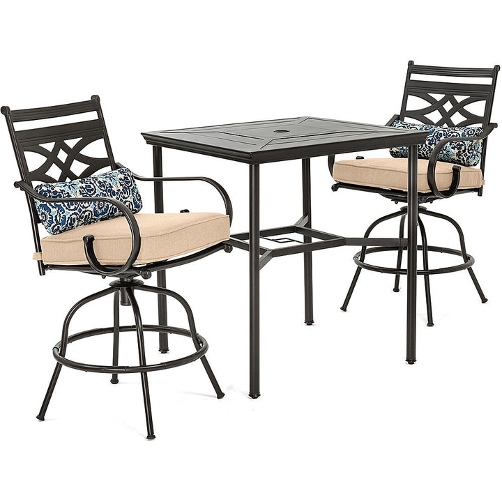 Hanover - Montclair 3-Piece High-Dining Set with 2 Swivel Chairs and a 33-Inch Square Table - Tan/Brown_0