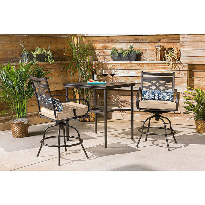 Hanover - Montclair 3-Piece High-Dining Set with 2 Swivel Chairs and a 33-Inch Square Table - Tan/Brown_2