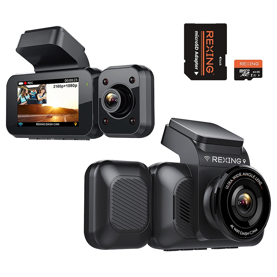 Rexing - V5C Plus 3" 4K Dual Dash Cam with Adhesive Mount - Black_0