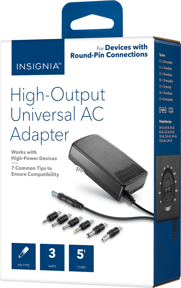 Insignia™ - 3,000 mA 5’ Universal AC Adapter for High-Output Devices - Black_5