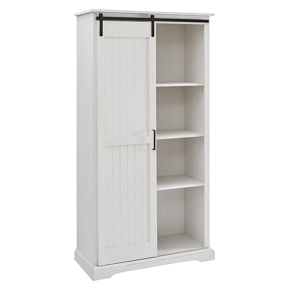 Walker Edison - 68” Modern Farmhouse Sliding Door Storage Cabinet - Brushed white_1
