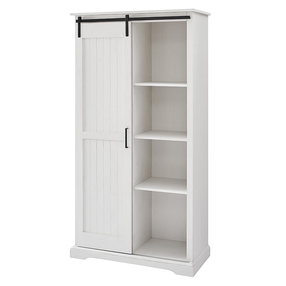 Walker Edison - 68” Modern Farmhouse Sliding Door Storage Cabinet - Brushed white_2