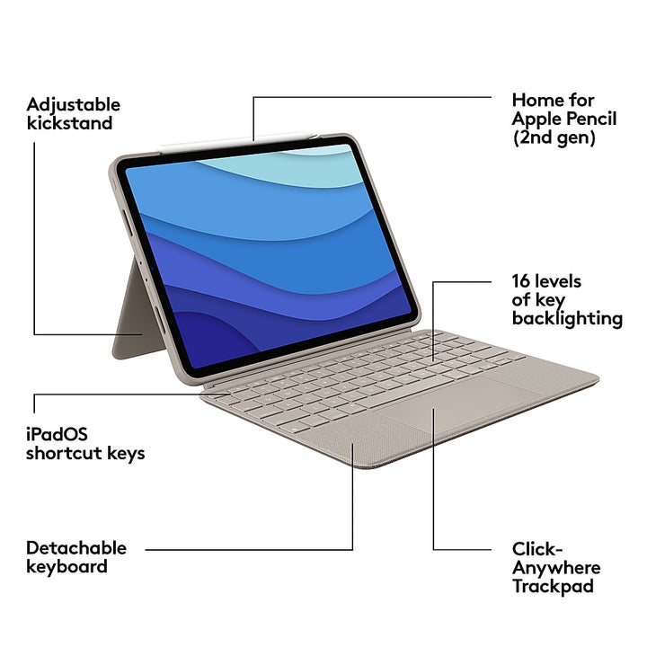 Logitech - Combo Touch iPad Pro Keyboard Folio for Apple iPad Pro 11" (1st, 2nd & 3rd Gen) with Detachable Backlit Keyboard - Sand_5
