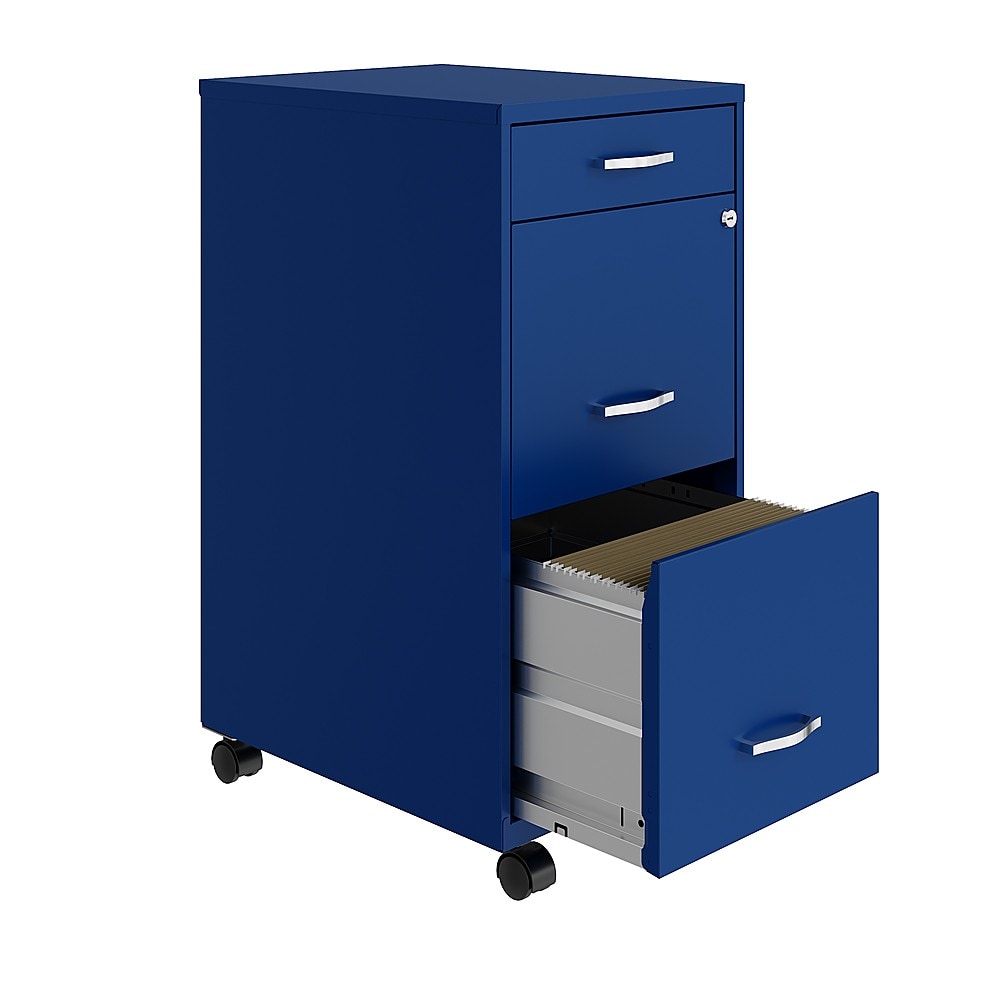 Space Solutions - 18" Deep 3 Drawer Mobile Metal File Cabinet with Pencil Drawer - Classic Blue_1