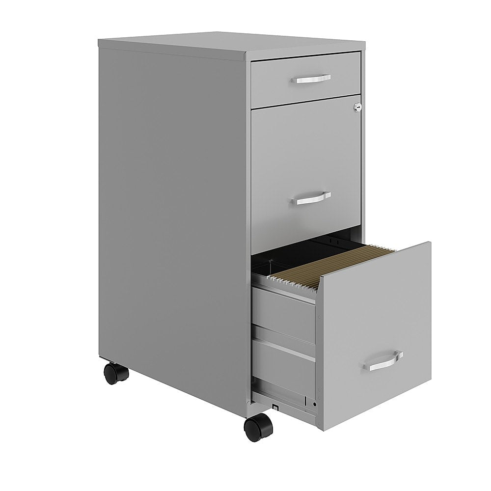 Space Solutions - 18" Deep 3 Drawer Mobile Metal File Cabinet with Pencil Drawer - Arctic Silver_1