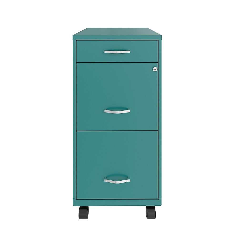 Space Solutions - 18" Deep 3 Drawer Mobile Metal File Cabinet with Pencil Drawer - Teal_0