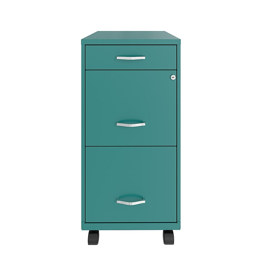 Space Solutions - 18" Deep 3 Drawer Mobile Metal File Cabinet with Pencil Drawer - Teal_0