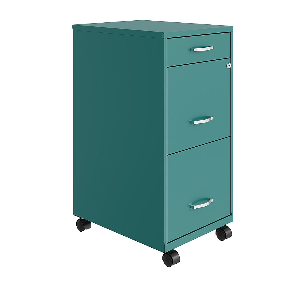 Space Solutions - 18" Deep 3 Drawer Mobile Metal File Cabinet with Pencil Drawer - Teal_3