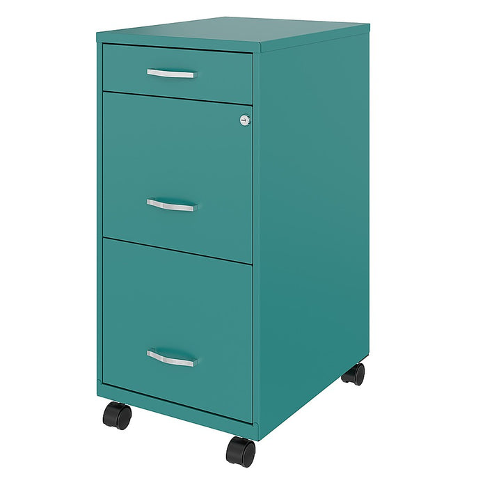 Space Solutions - 18" Deep 3 Drawer Mobile Metal File Cabinet with Pencil Drawer - Teal_2