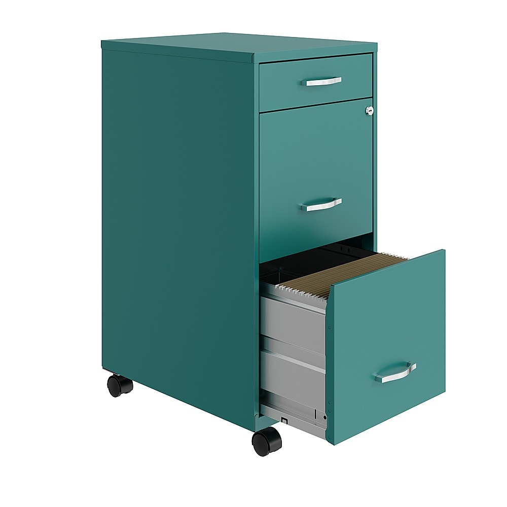 Space Solutions - 18" Deep 3 Drawer Mobile Metal File Cabinet with Pencil Drawer - Teal_1