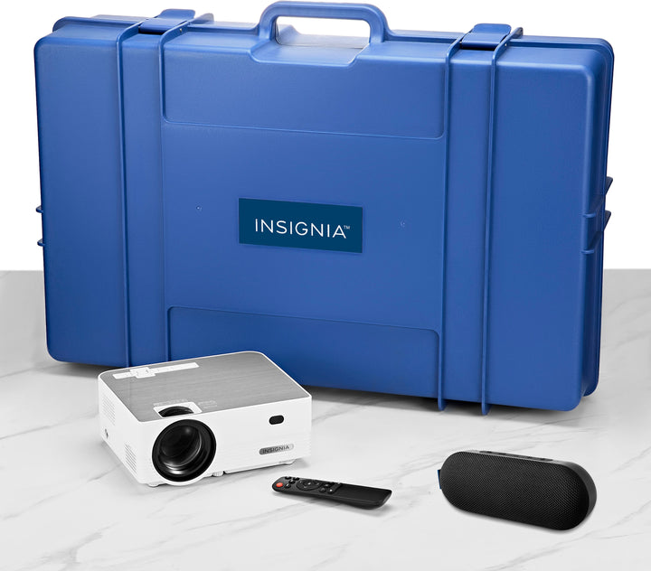 Insignia™ - Complete Outdoor Projector Kit with 91” Folding Screen, Projector, and Speaker - White_11