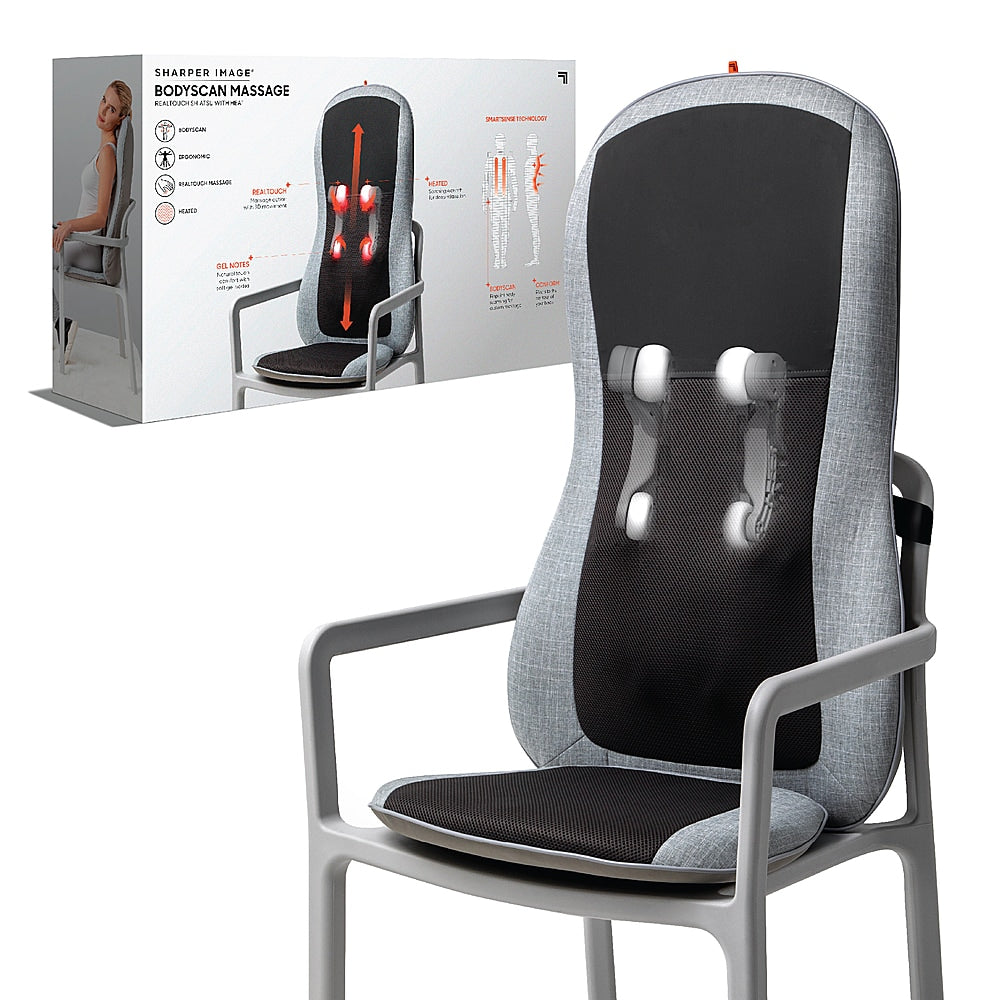 Sharper Image - Smartsense Shiatsu Realtouch Massaging Chair Pad - Grey_0