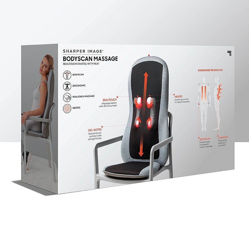 Sharper Image - Smartsense Shiatsu Realtouch Massaging Chair Pad - Grey_3