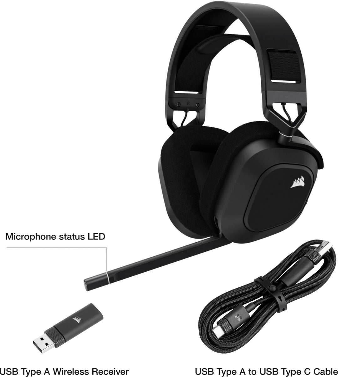 CORSAIR - HS80 RGB WIRELESS Dolby Atmos Gaming Headset for PC, PS5, and PS4 with Broadcast-Grade Omni-Directional Microphone - Carbon_12