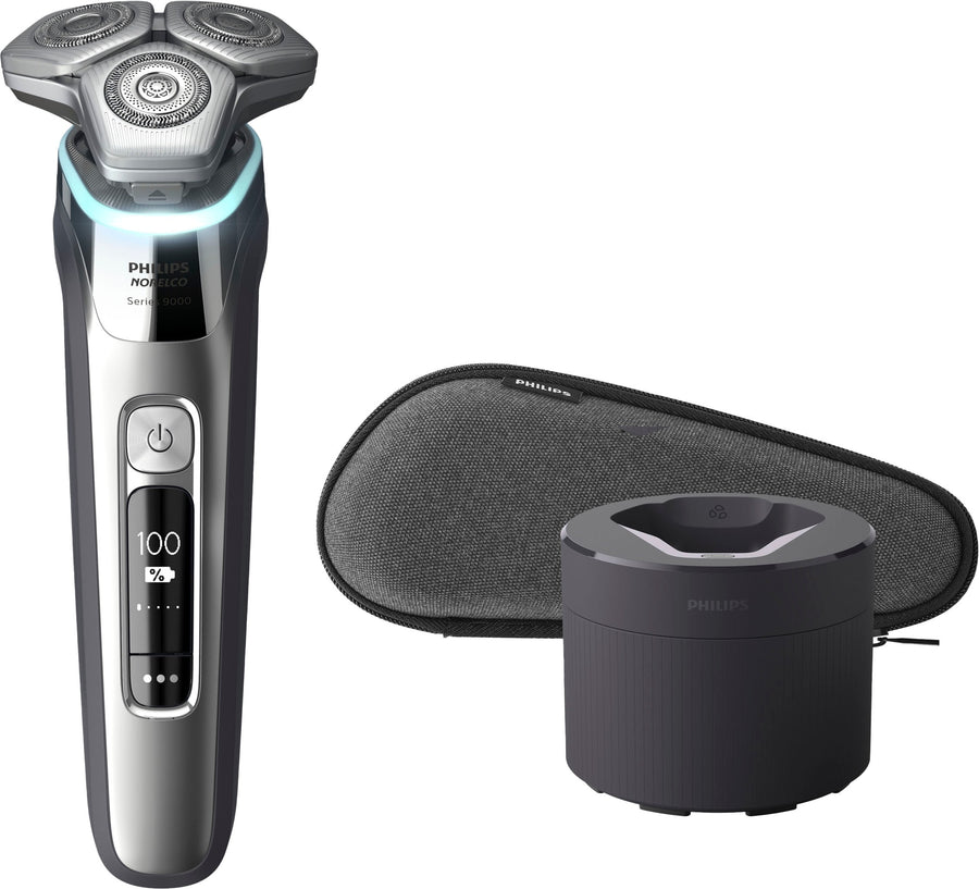 Philips Norelco - 9500 Rechargeable Wet/Dry Electric Shaver with Quick Clean, Travel Case, and Pop up Trimmer - Silver_0