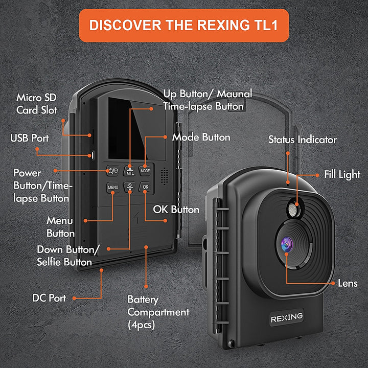 Rexing - TL1 Time-Lapse Camera 1080P Full HD Video with 2.4" LCD and 110° Wide-Angle Lens - Black_7