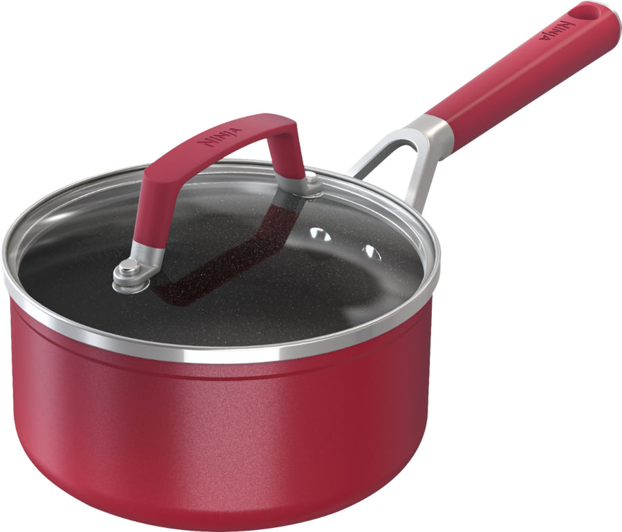 Ninja - Foodi NeverStick Vivid 1 1/2-Quart Saucepan with Glass Lid - Crimson Red_0