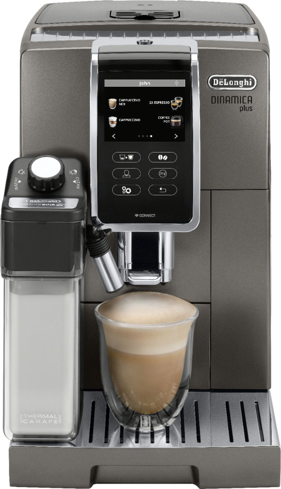 De'Longhi - Dinamica Plus Fully Automatic Espresso Machine with Built-in Grinder - Titanium_0