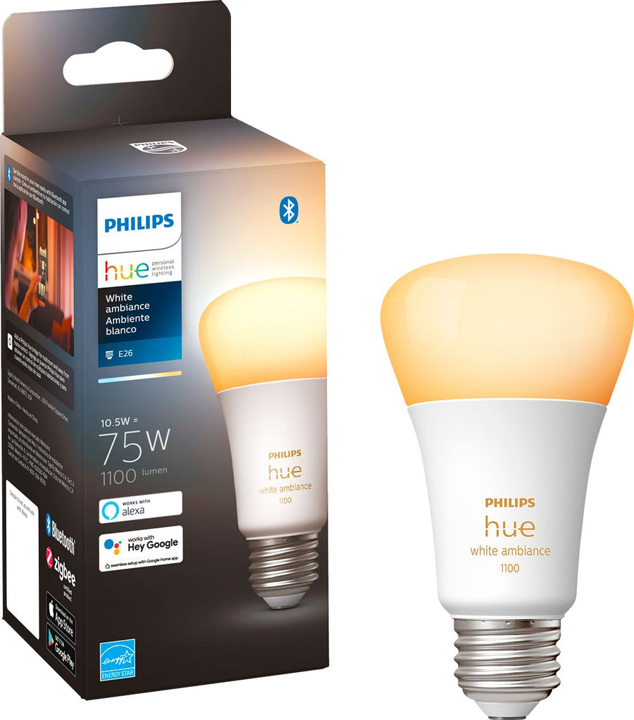 Philips - Hue White Ambiance A19 Bluetooth 75W Smart LED Bulb_0