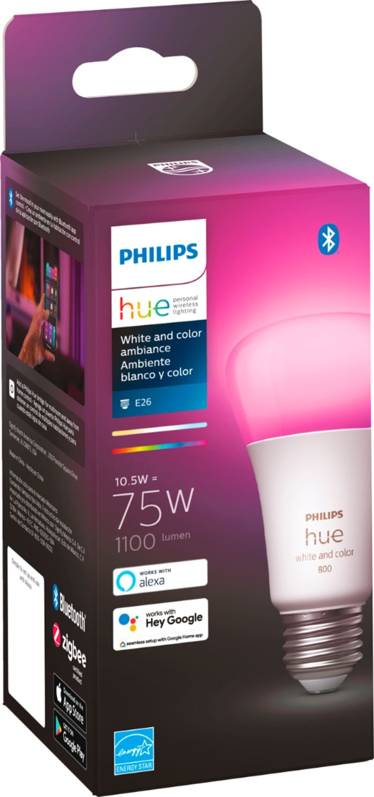 Philips - Hue White and Color Ambiance A19 Bluetooth 75W Smart LED Bulb_8