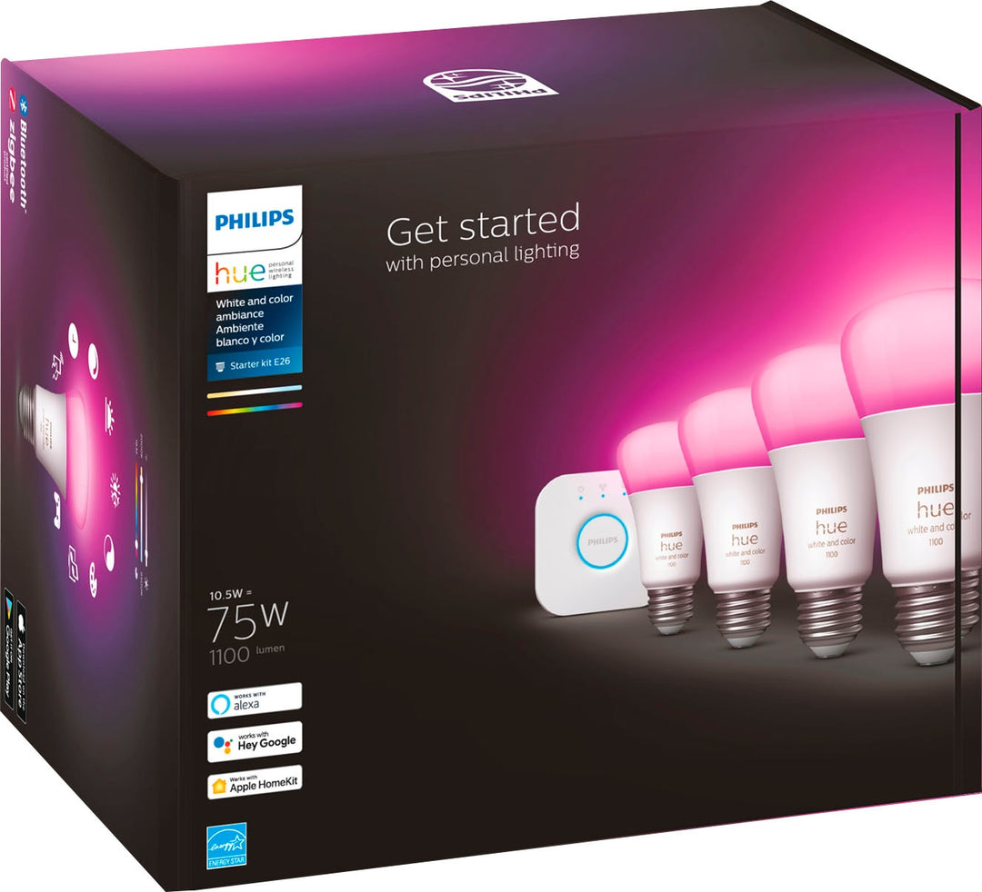 Philips - Hue White and Color Ambiance A19 Bluetooth 75W Smart LED Starter Kit_7