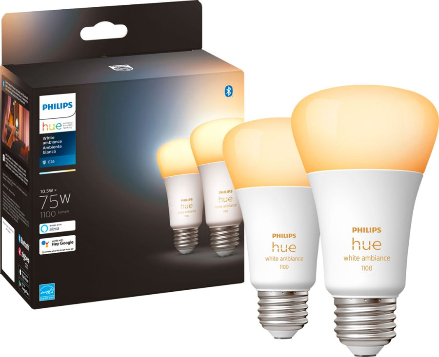 Philips - Hue White Ambiance A19 Bluetooth 75W Smart LED Bulbs (2-pack)_0