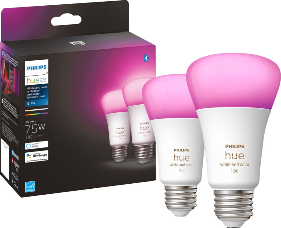 Philips - Hue White and Color Ambiance A19 Bluetooth 75W Smart LED Bulbs (2-pack)_0