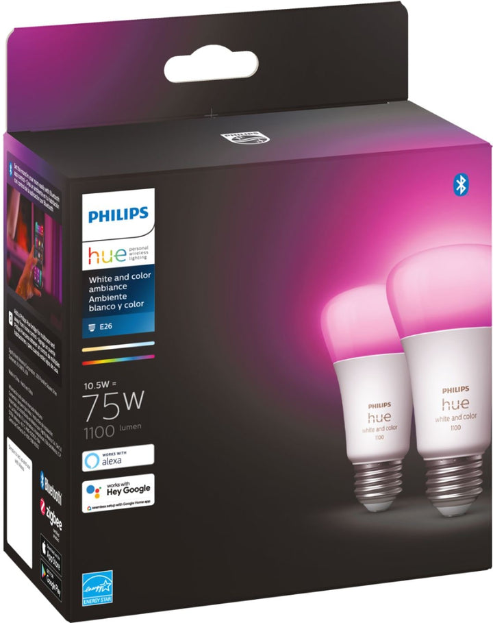 Philips - Hue White and Color Ambiance A19 Bluetooth 75W Smart LED Bulbs (2-pack)_8