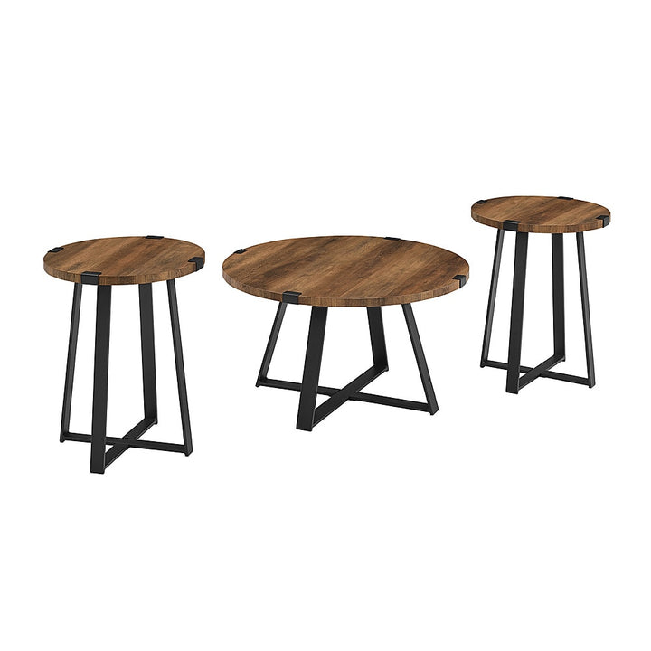 Walker Edison - Urban 3 Piece Metal Coffee and Side Table Set - Rustic Oak_1