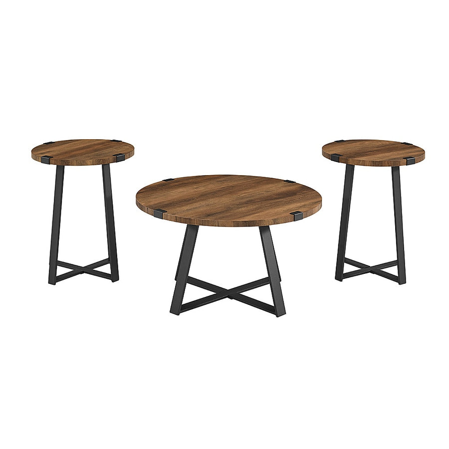 Walker Edison - Urban 3 Piece Metal Coffee and Side Table Set - Rustic Oak_0