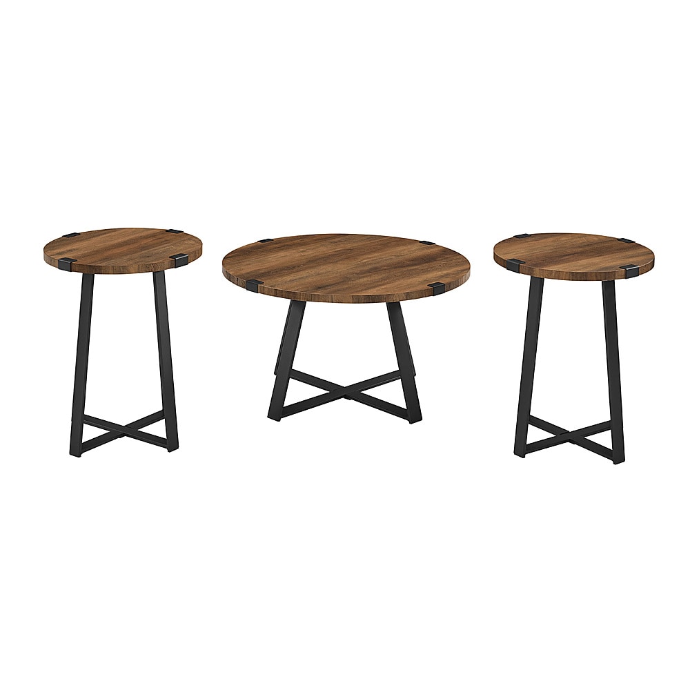 Walker Edison - Urban 3 Piece Metal Coffee and Side Table Set - Rustic Oak_6