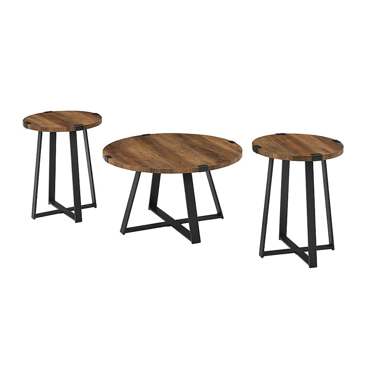 Walker Edison - Urban 3 Piece Metal Coffee and Side Table Set - Rustic Oak_2