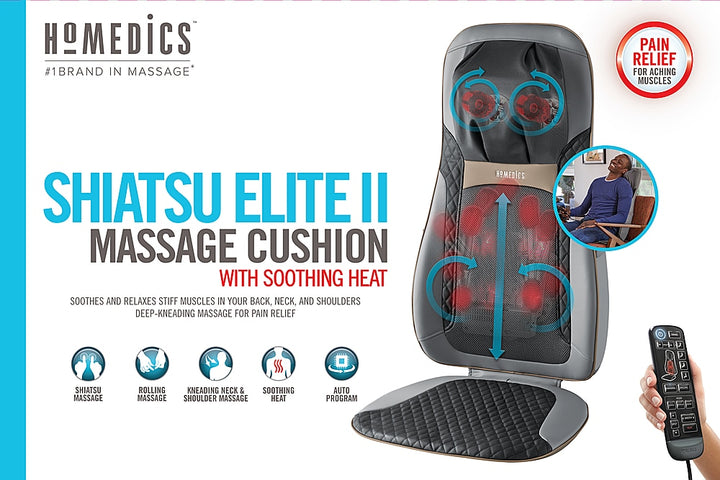 HoMedics - Shiatsu Elite II Massage Cushion with Heat - Gray/Black_2