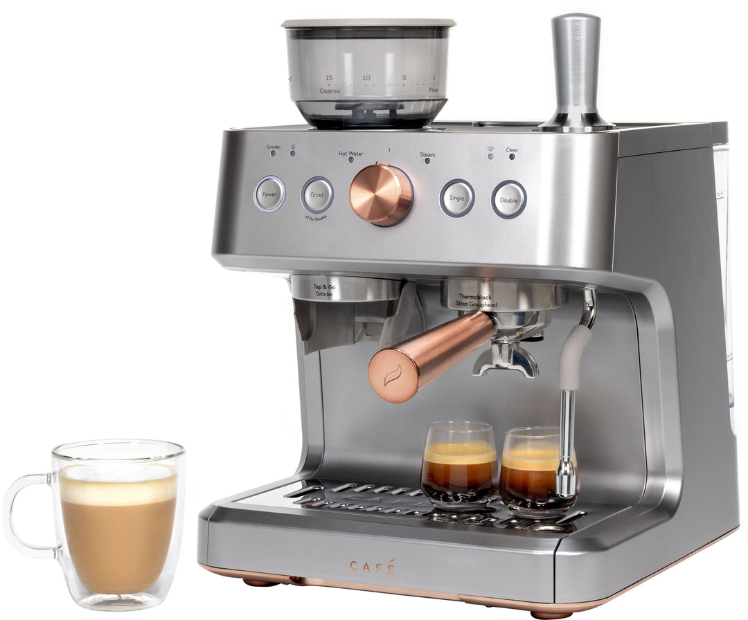 Café - Bellissimo Semi-Automatic Espresso Machine with 15 bars of pressure, Milk Frother, and Built-In Wi-Fi - Steel Silver_16