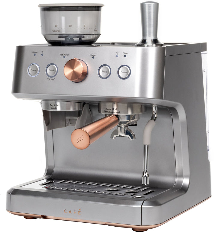 Café - Bellissimo Semi-Automatic Espresso Machine with 15 bars of pressure, Milk Frother, and Built-In Wi-Fi - Steel Silver_13
