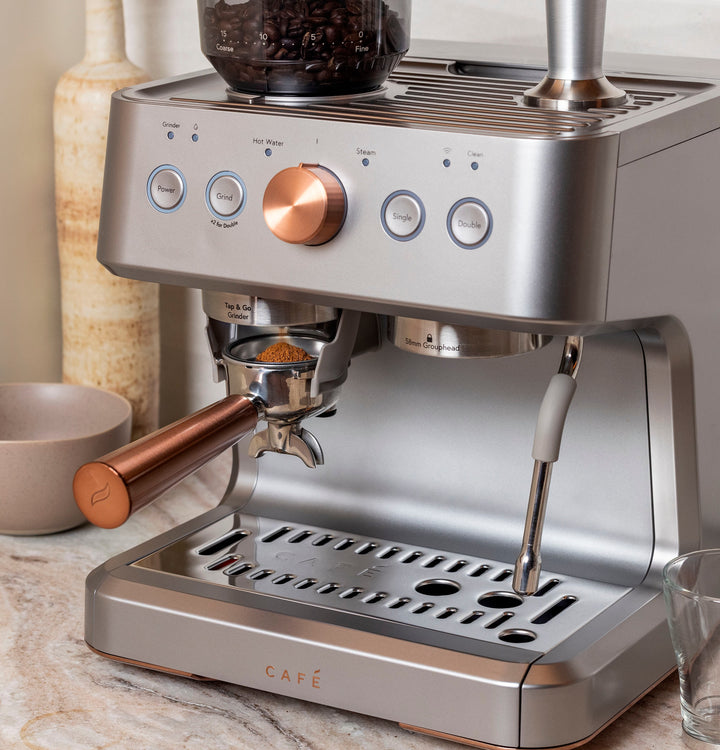 Café - Bellissimo Semi-Automatic Espresso Machine with 15 bars of pressure, Milk Frother, and Built-In Wi-Fi - Steel Silver_10